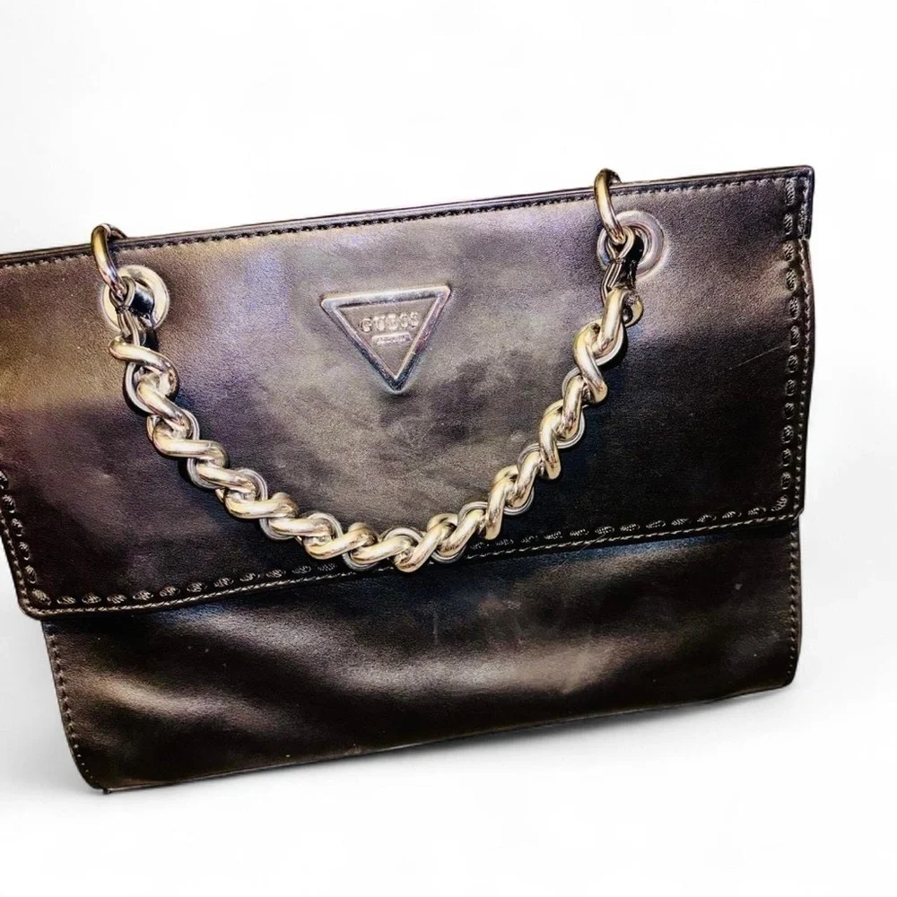 GUESS Sawyer Black Satchel Handbag